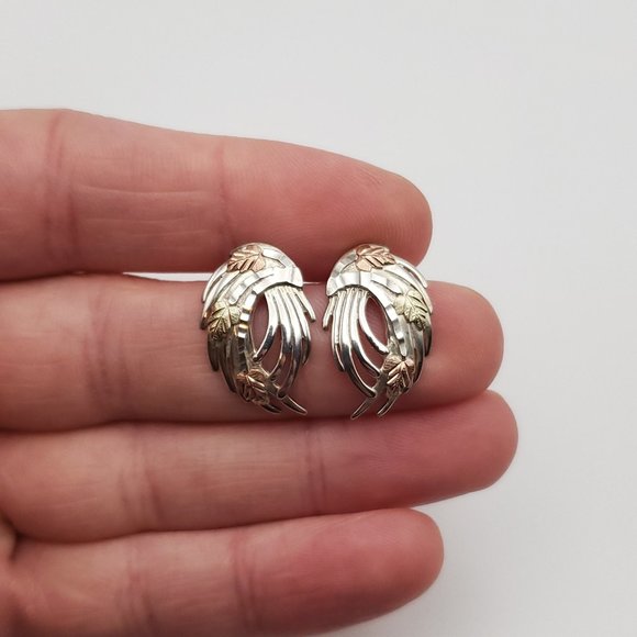 925 Sterling Silver CCO 12k Gold Leaf Accent Angel Wing Earrings - Picture 1 of 6